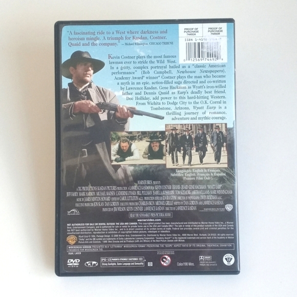 Wyatt Earp DVD Gene Hackman Kevin Costner Dennis Quaid 1994 Western - Picture 2 of 11